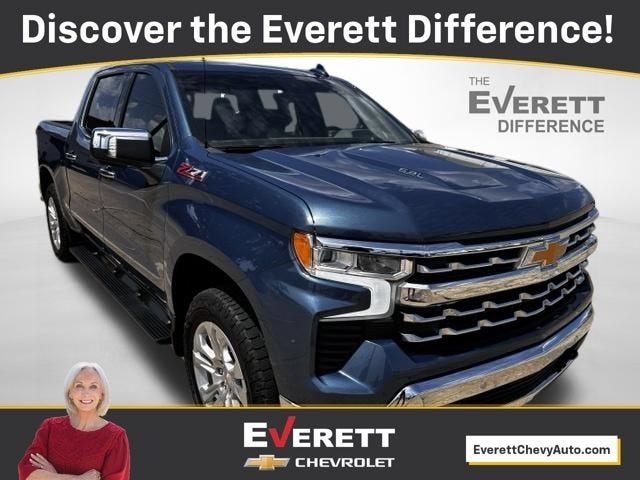 2024 Chevrolet Silverado 1500 LTZ in Lakeshore Blue Metallic — front three-quarter view